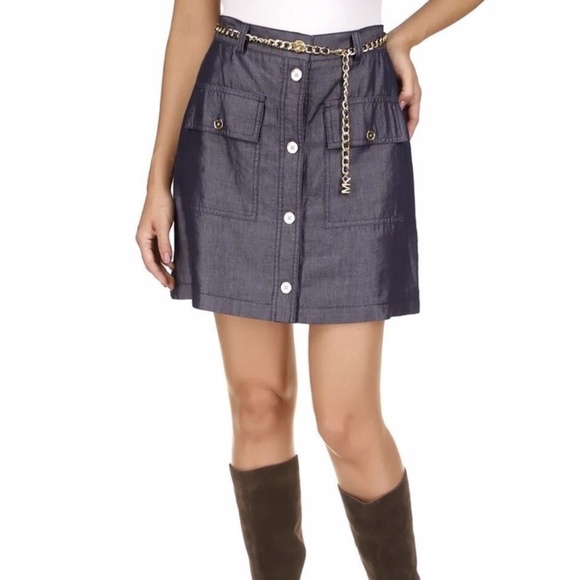 Michael Kors Womens Pocket Mini skirt bue indigo rinse - 14 - Picture 1 of 10